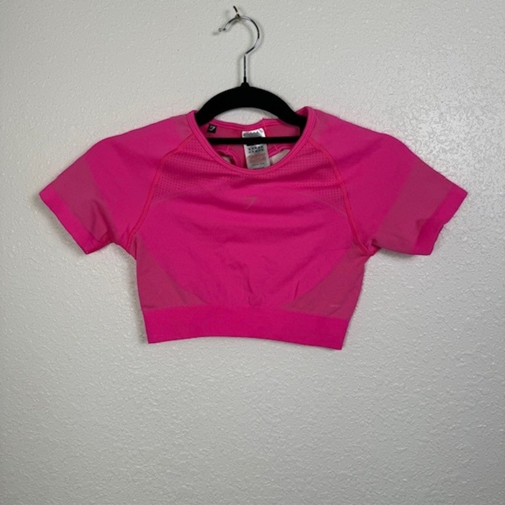 Gymshark Ultra Seamless‎ Crop Top Back Cutouts Hot Pink Small - Picture 2 of 8